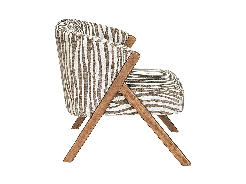 Malou - Fauteuil imprimé zèbre pieds bois foncé - Beige