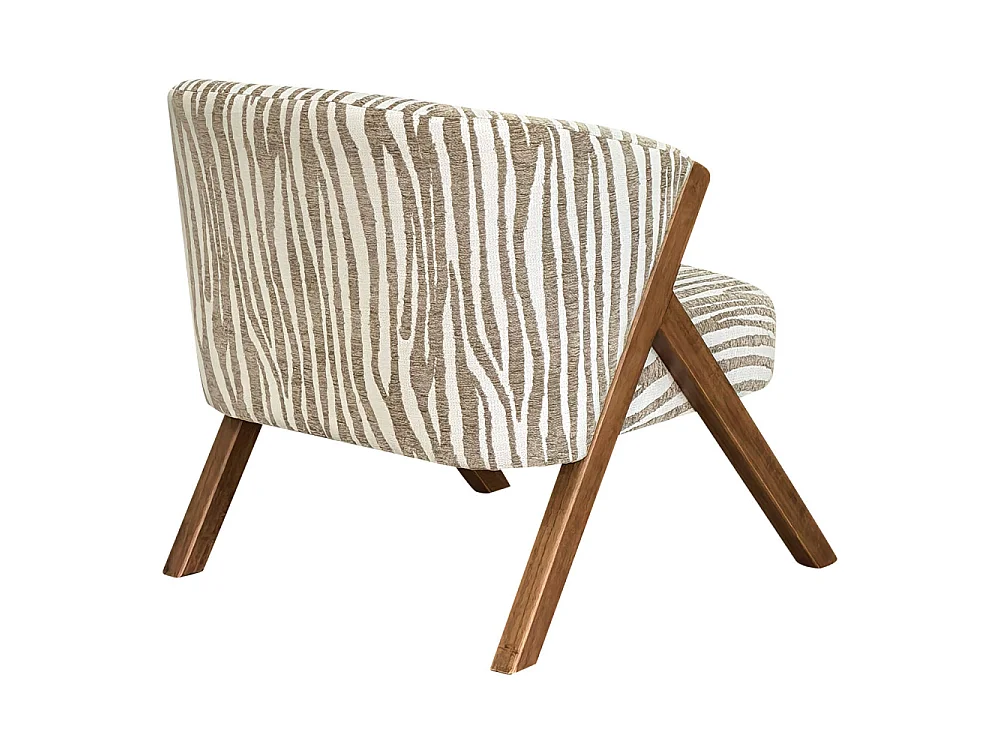 Malou - Fauteuil imprimé zèbre pieds bois foncé - Beige