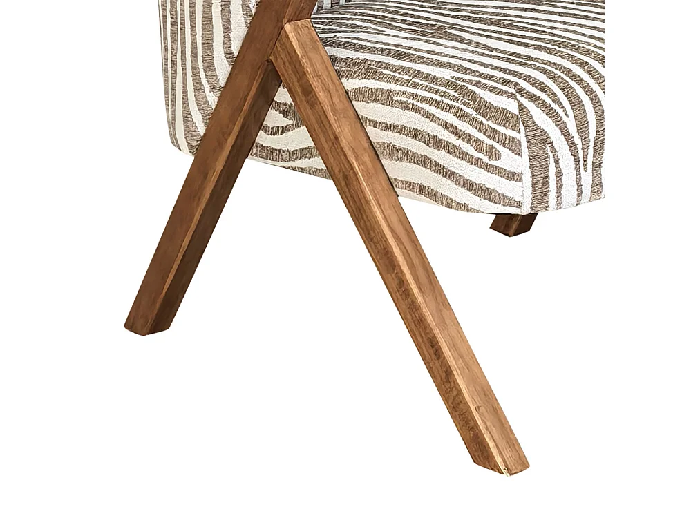 Malou - Fauteuil imprimé zèbre pieds bois foncé - Beige