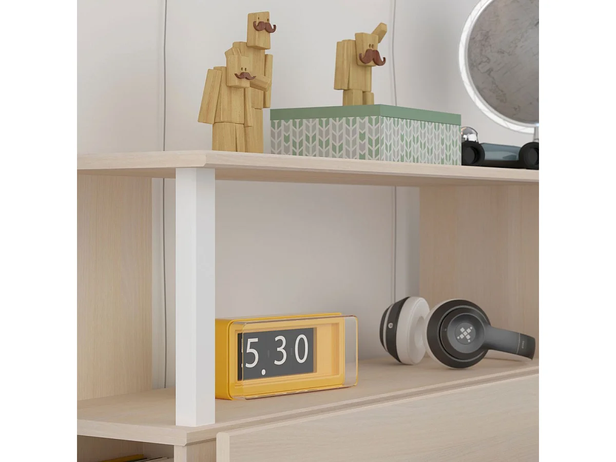 Tête de lit avec rangements aspect bois façade blanche sérigraphiée - CHARLINE