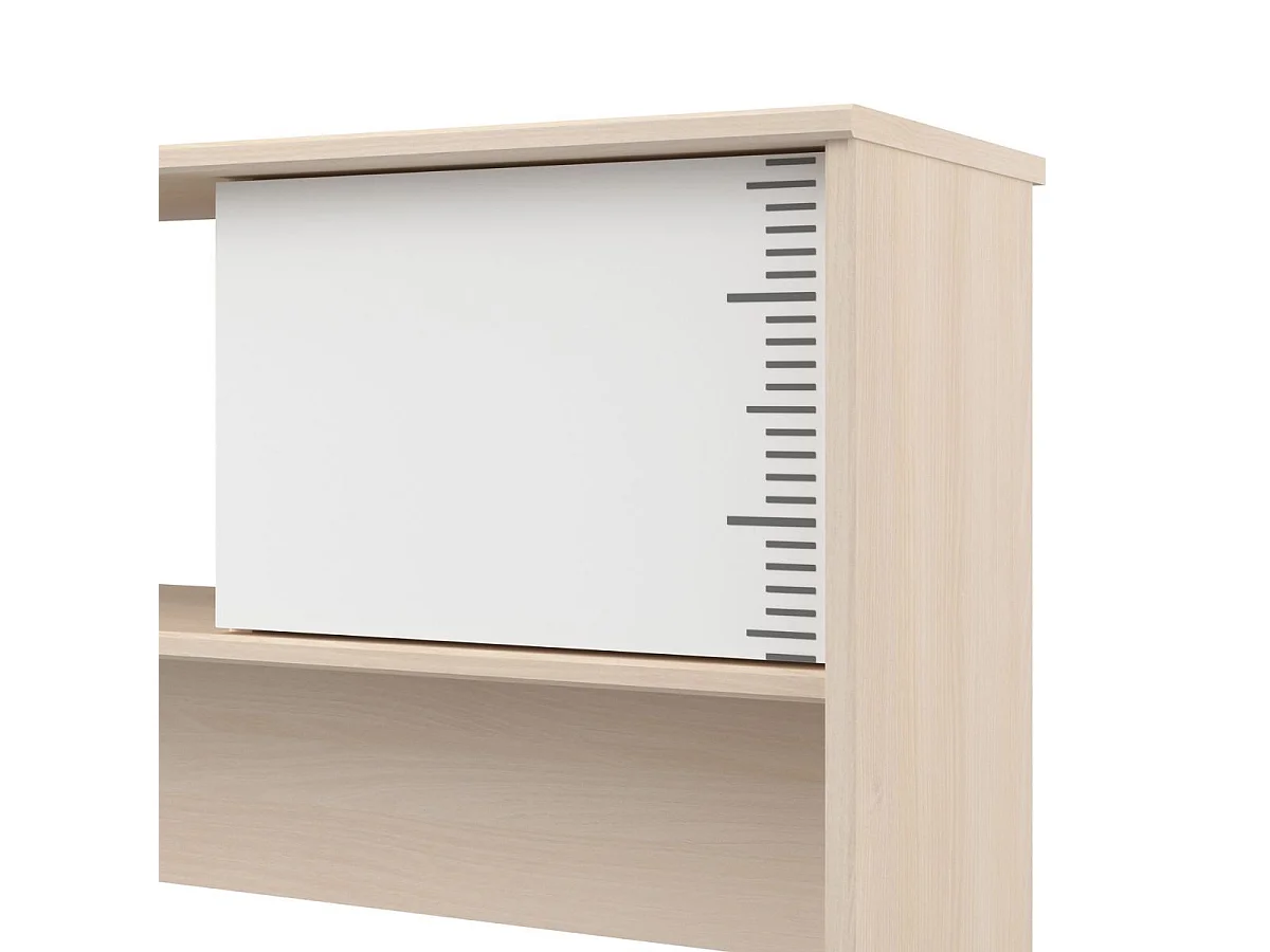 Tête de lit avec rangements aspect bois façade blanche sérigraphiée - CHARLINE
