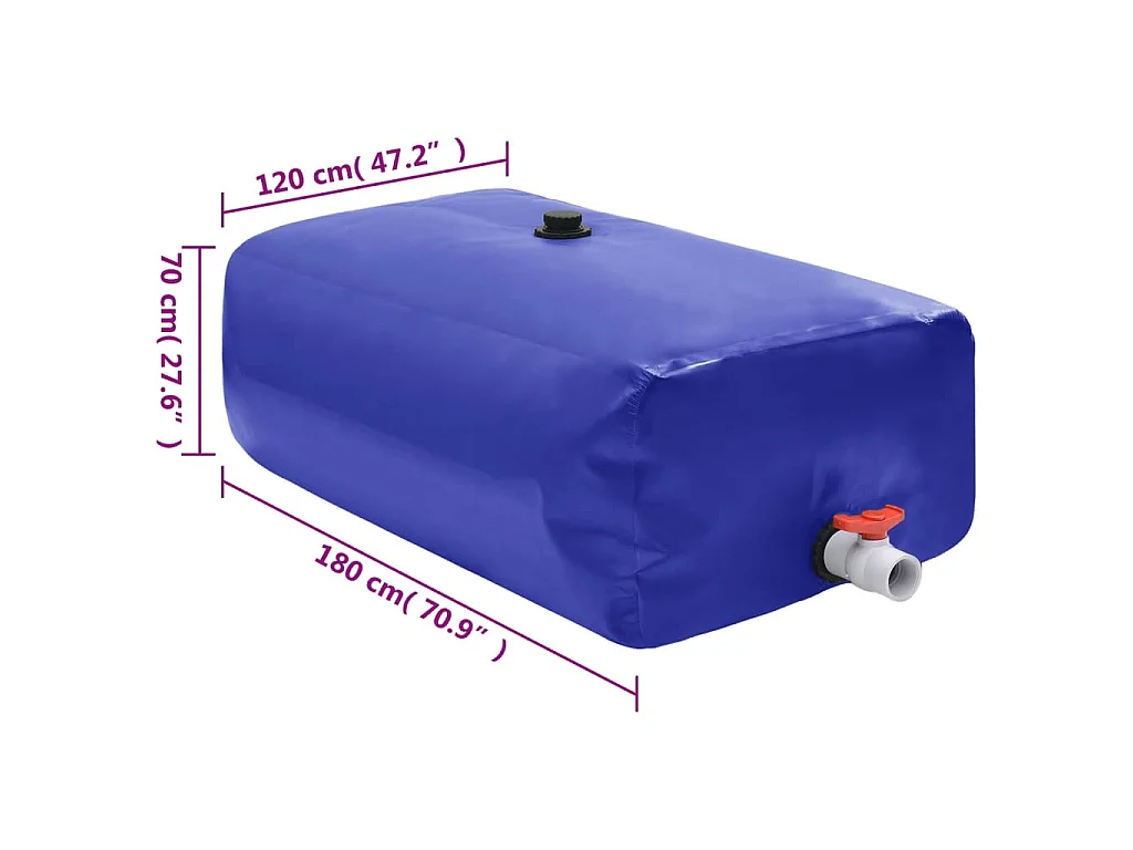 Réservoir d'eau pliable de 1500L avec robinet en PVC - Bleu