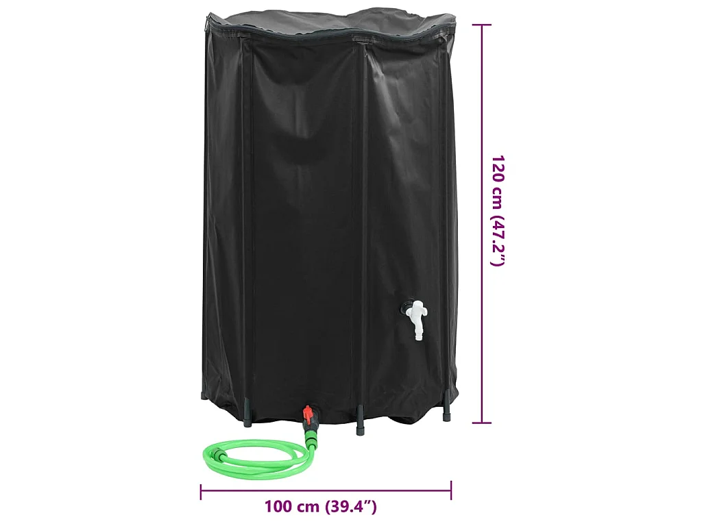 Réservoir d'eau pliable de 1000 litres avec robinet et valve ABS