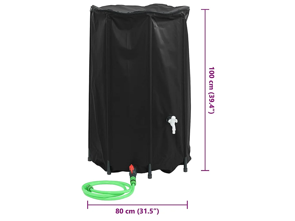 Réservoir d'eau pliable de 500 litres avec robinet en PVC - Noir