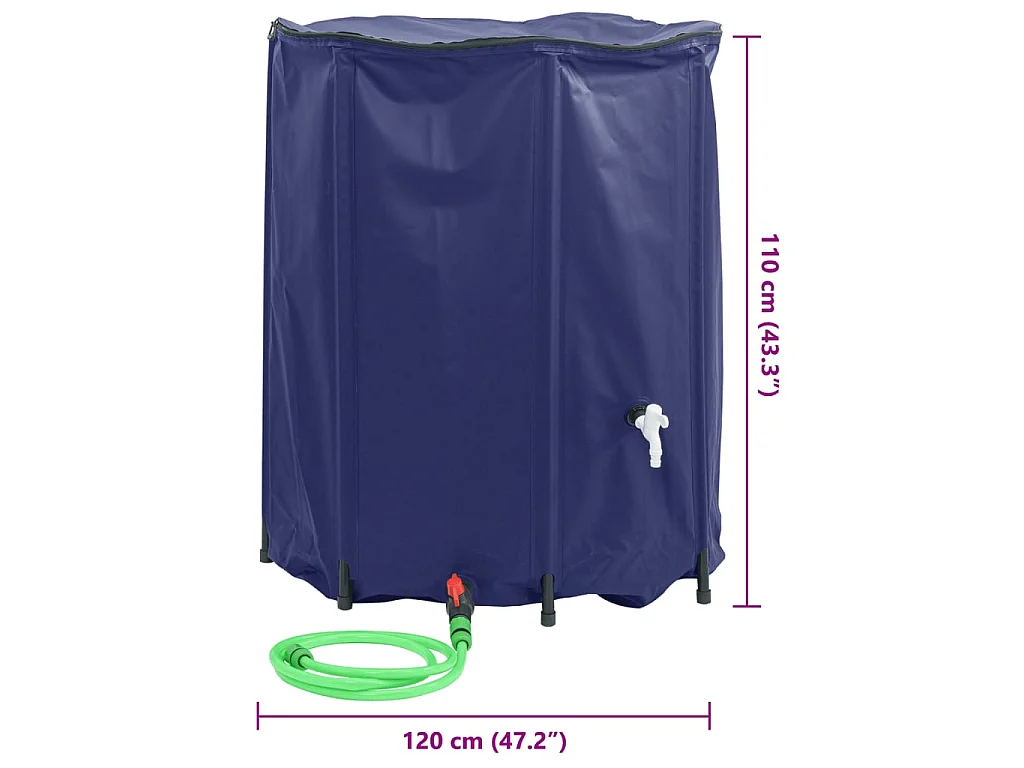 Réservoir d'eau pliable de 1250L avec robinet et vanne ABS pour le jardinage