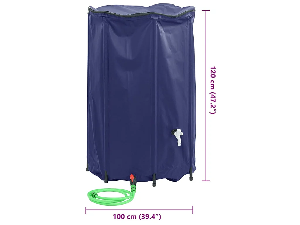 Réservoir d'eau pliable de 1000 litres avec robinet en PVC et vanne de sortie