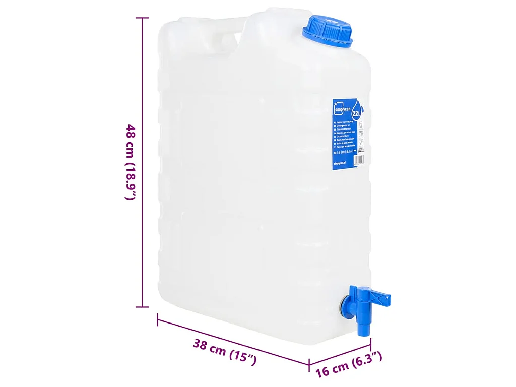 Réservoir d'Eau Transparent de 20L avec Robinet Anti-Fuites pour le Camping et les Urgences