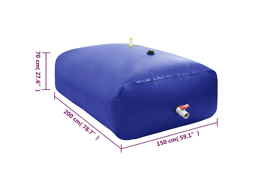 Faltbarer 2100 L Wassertank mit Hahn - PVC-beständig - Blau