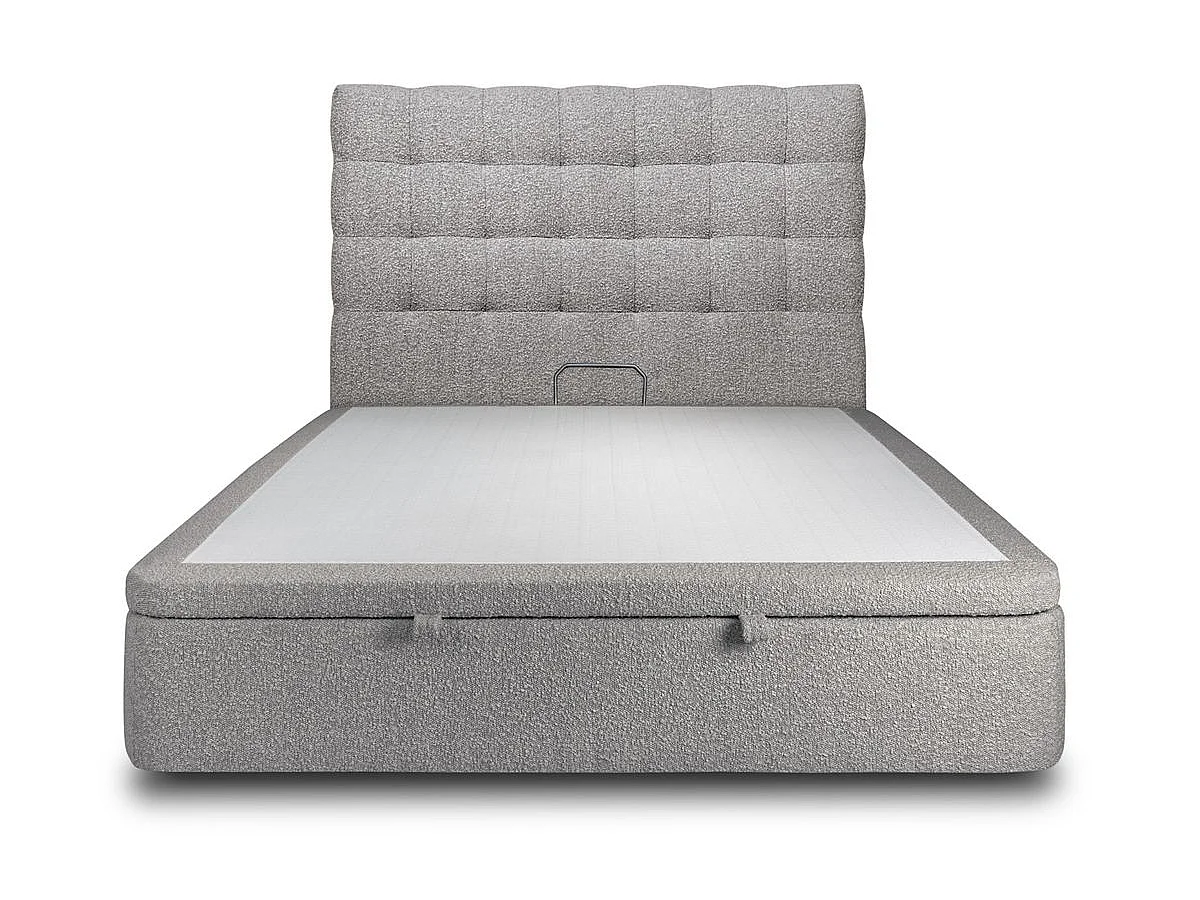 Lit coffre 140x200cm avec tête de lit capitonnée Bouclette Gris - Hauteur totale : 39cm