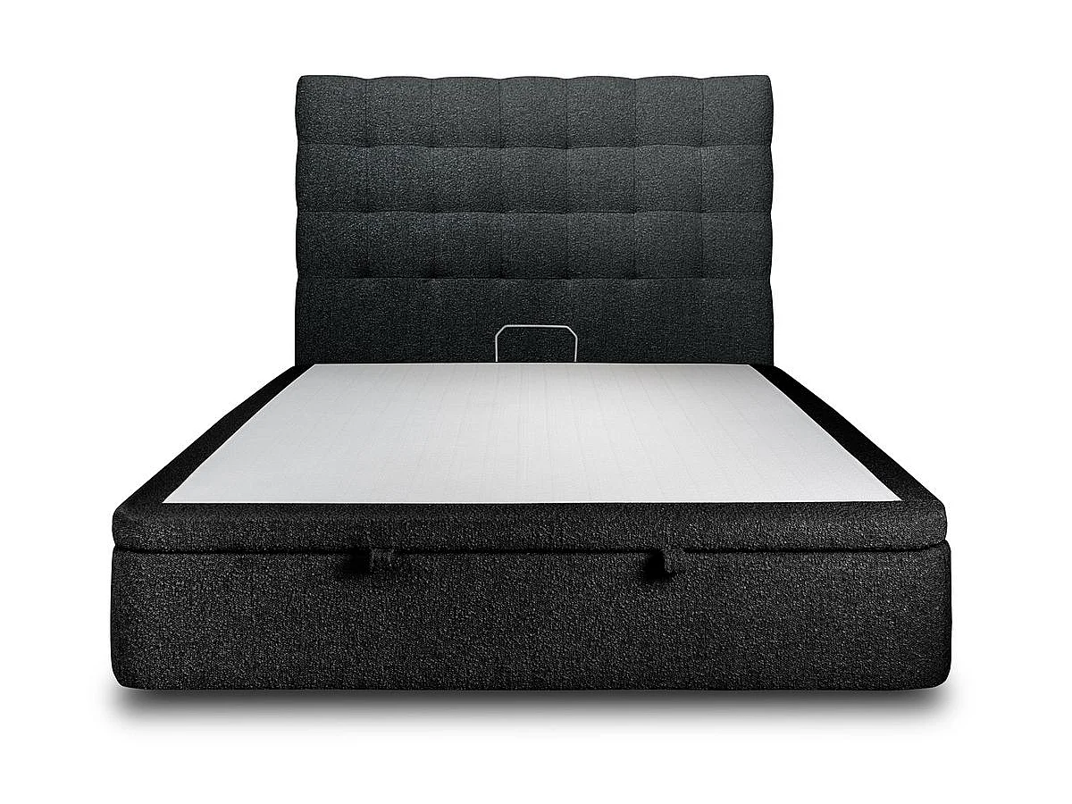 Lit coffre 140x200cm avec tête de lit capitonnée Bouclette Noir - Hauteur totale : 39cm