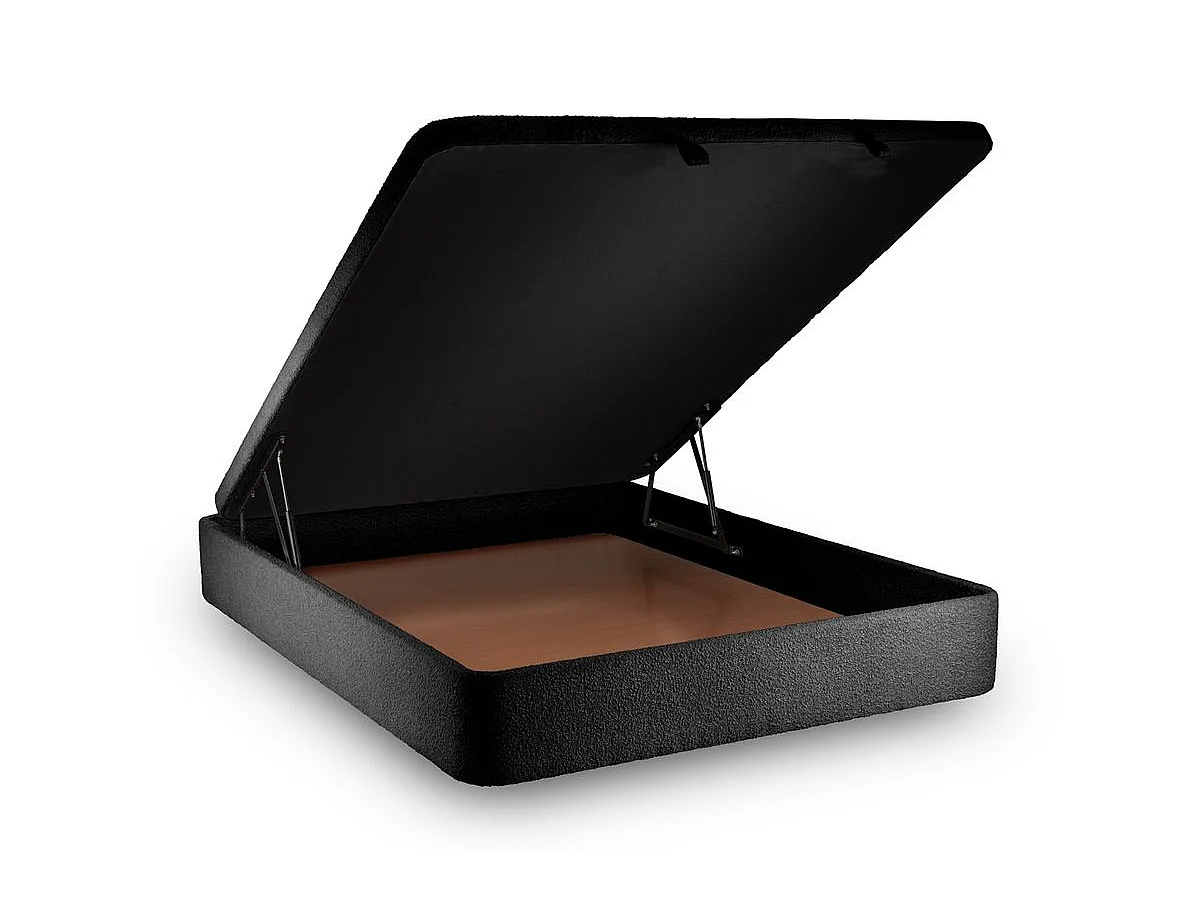 Lit coffre 140x200cm avec tête de lit capitonnée Bouclette Noir - Hauteur totale : 39cm