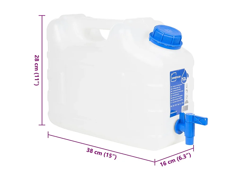 Récipient d'eau transparent de 10 litres avec robinet étanche pour le camping et les urgences