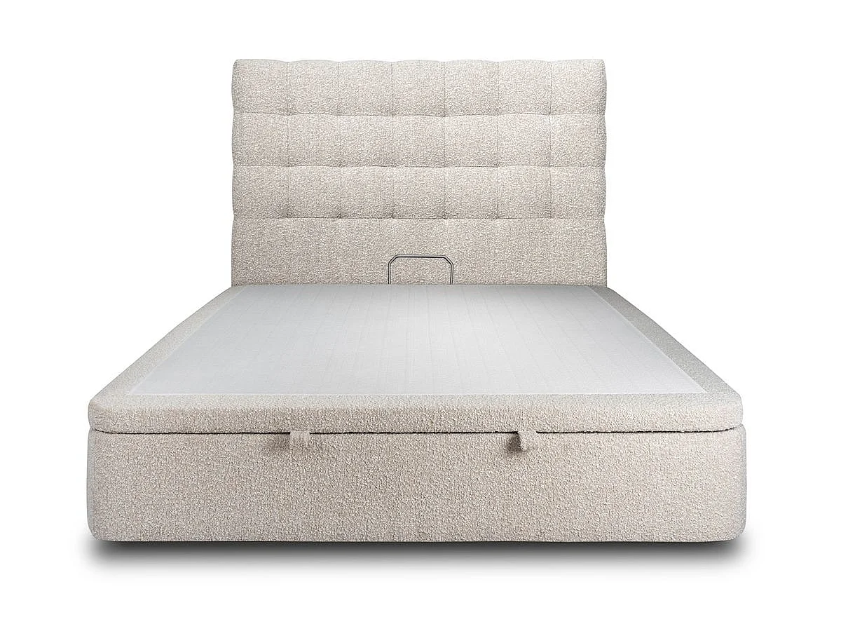 Lit coffre 180x200cm avec tête de lit capitonnée Bouclette Beige - Hauteur totale : 39cm