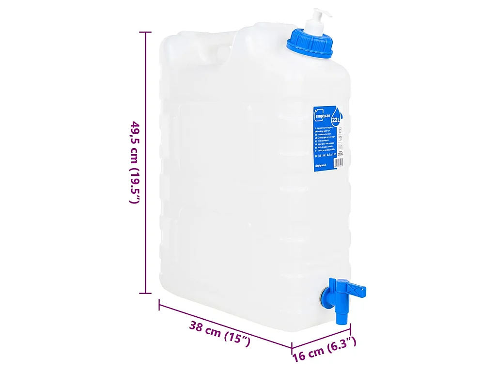 Réservoir d'eau en plastique durable de 20L avec robinet anti-fuite et distributeur de savon