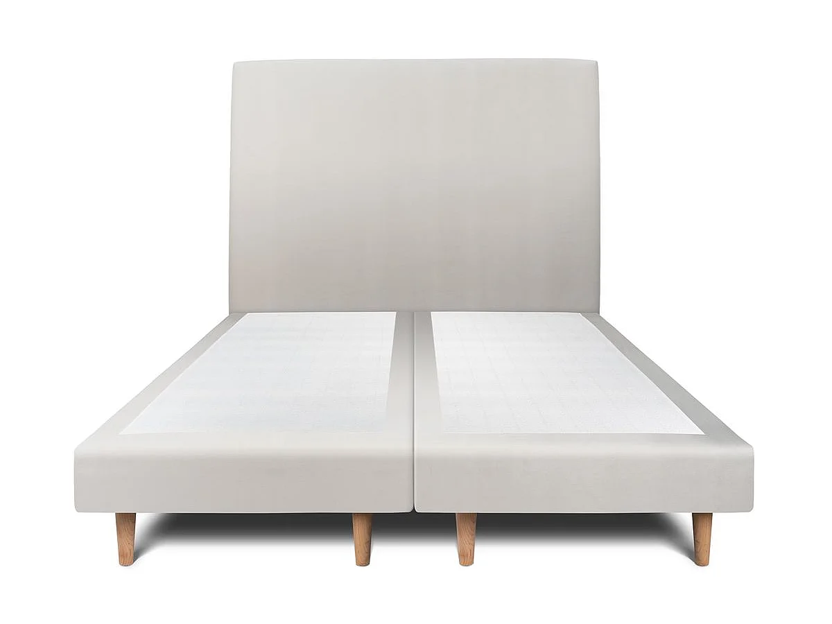 Lit 160x200cm avec tête de lit tapissier velours et double sommier tapissier gris clair - Hauteur totale : 29cm