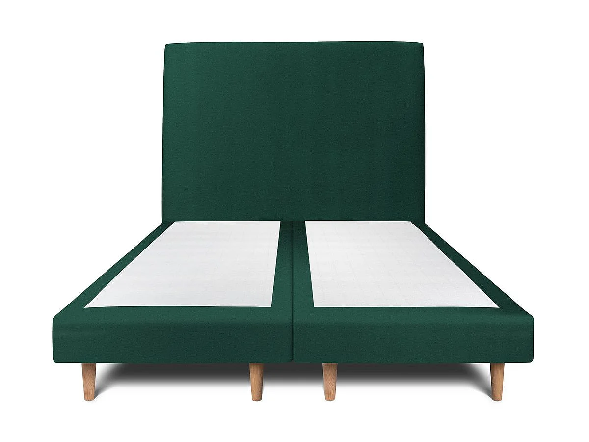 Lit 160x200cm avec tête de lit tapissier velours et double sommier tapissier vert - Hauteur totale : 29cm