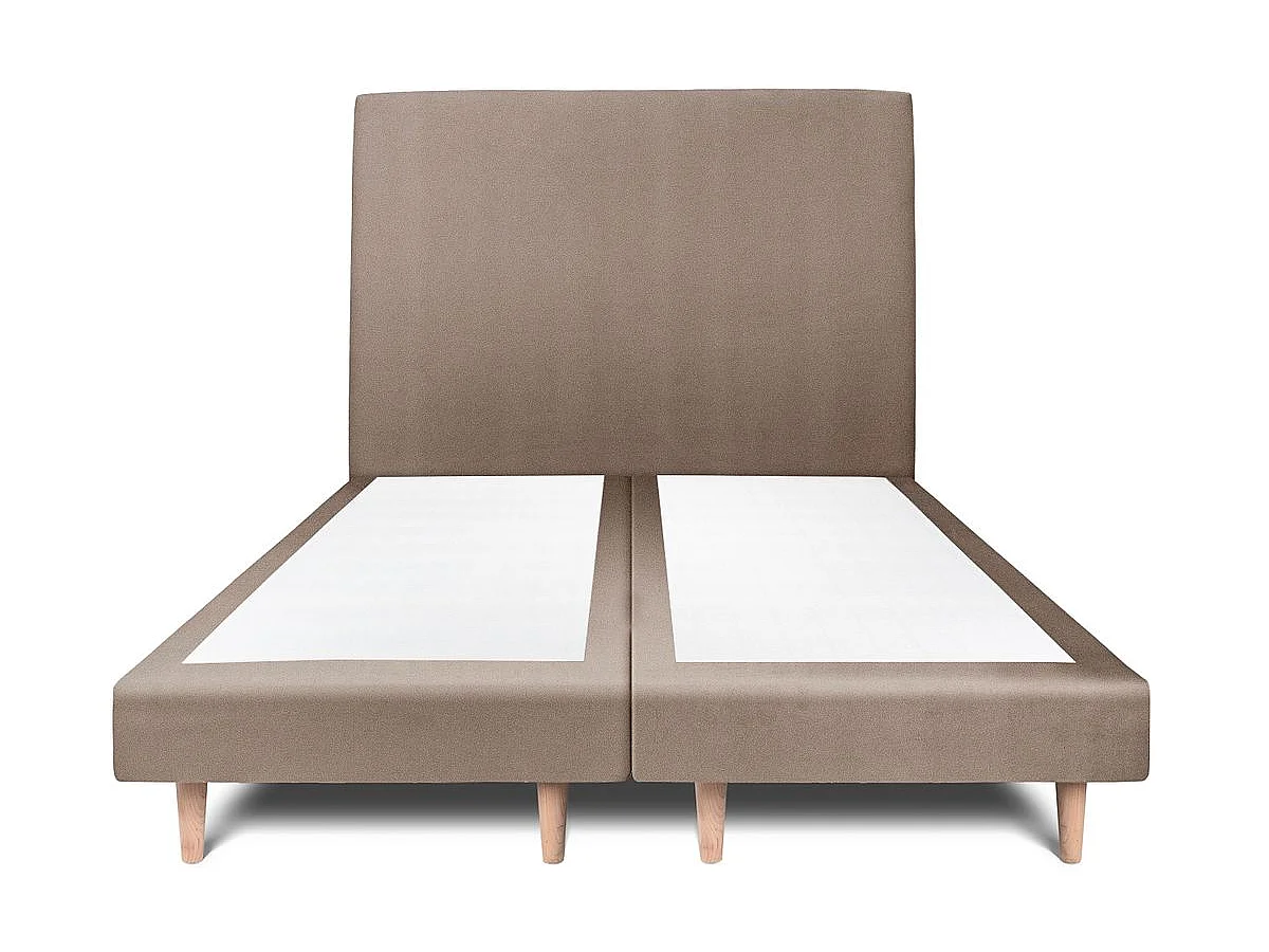 Lit 160x200cm avec tête de lit tapissier velours et double sommier tapissier taupe - Hauteur totale : 29cm