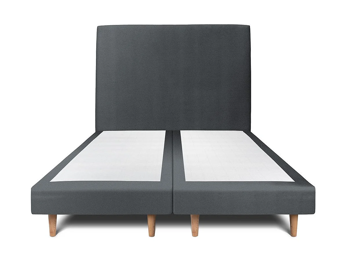 Lit 160x200cm avec tête de lit tapissier velours et double sommier tapissier gris anthracite - Hauteur totale : 29cm