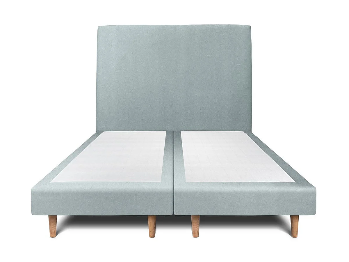 Lit 160x200cm avec tête de lit tapissier velours et double sommier tapissier gris bleuté - Hauteur totale : 29cm