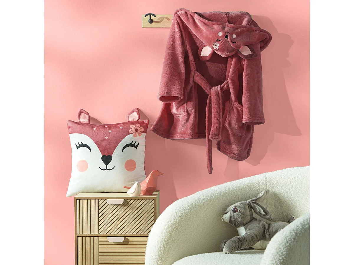 Coussin Déco Enfant en Velours "Bichette" 40x40cm Rose
