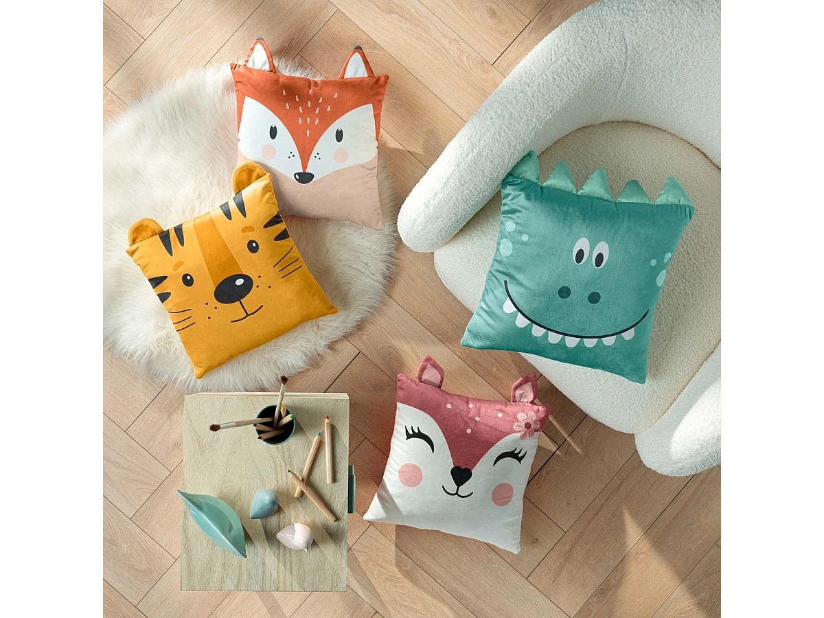 Coussin Déco Enfant en Velours "Bichette" 40x40cm Rose