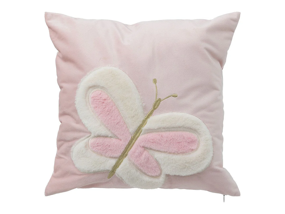 Coussin Enfant Déco "Papillon" 39x39cm Rose