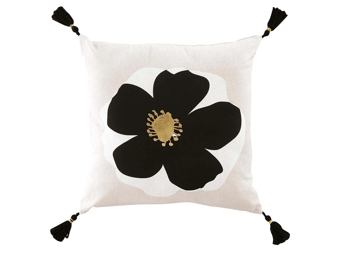 Coussin Déco Pompons "Issey" 45x45cm Naturel