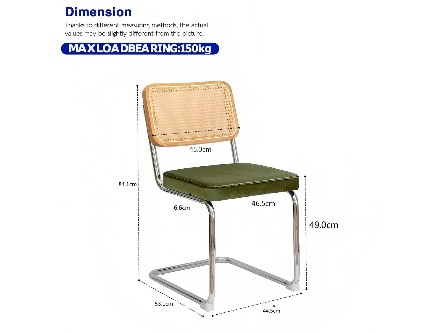 Lot de 2 chaises de salle à manger en rotin et velours - Pieds chromés - Vert