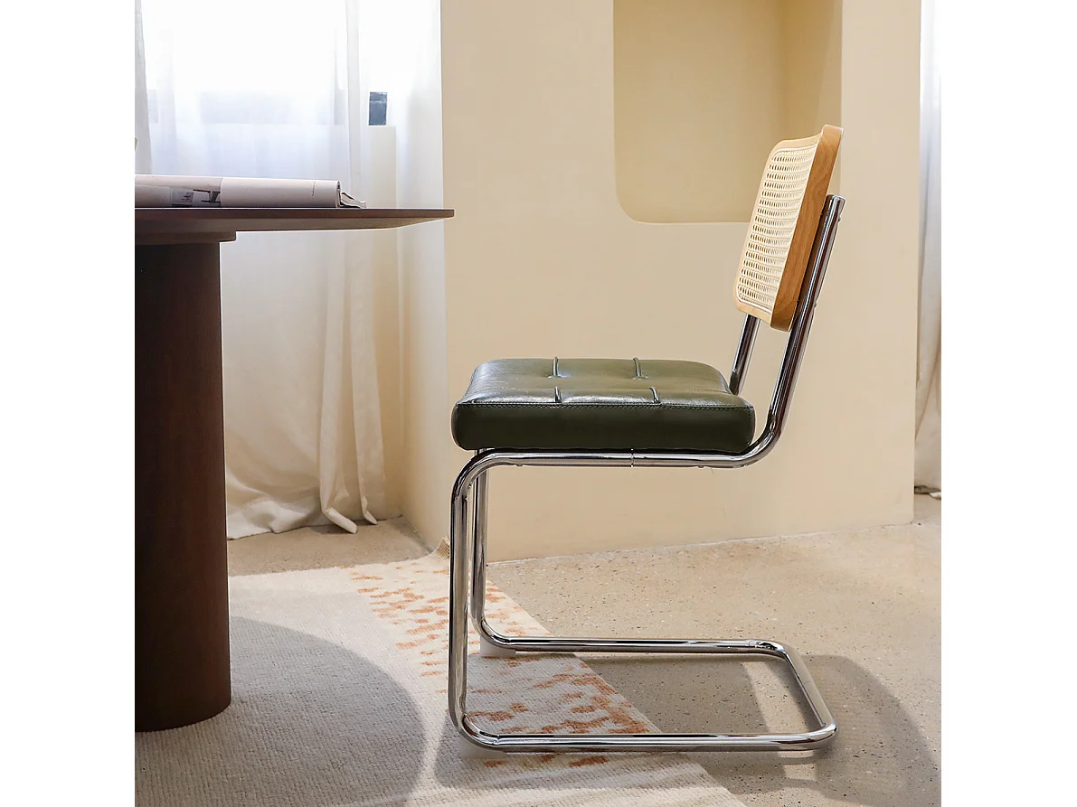 Conjunto de 4 cadeiras em pele sintética com pés cromados - Para sala de jantar, sala de estar ou cozinha - Verde