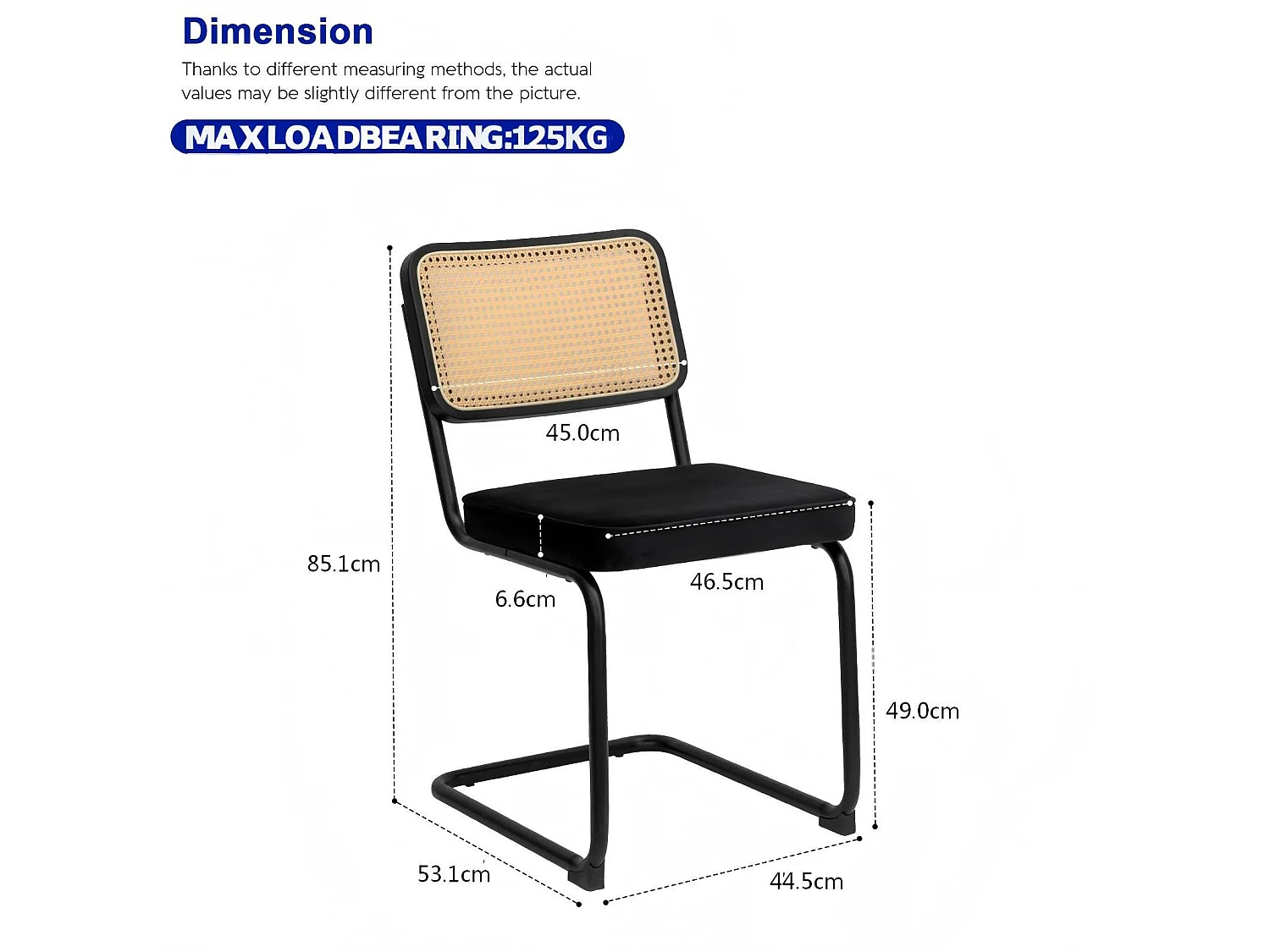 Lot de 4 chaises avec pieds chromés - Velours et rotin - Noir