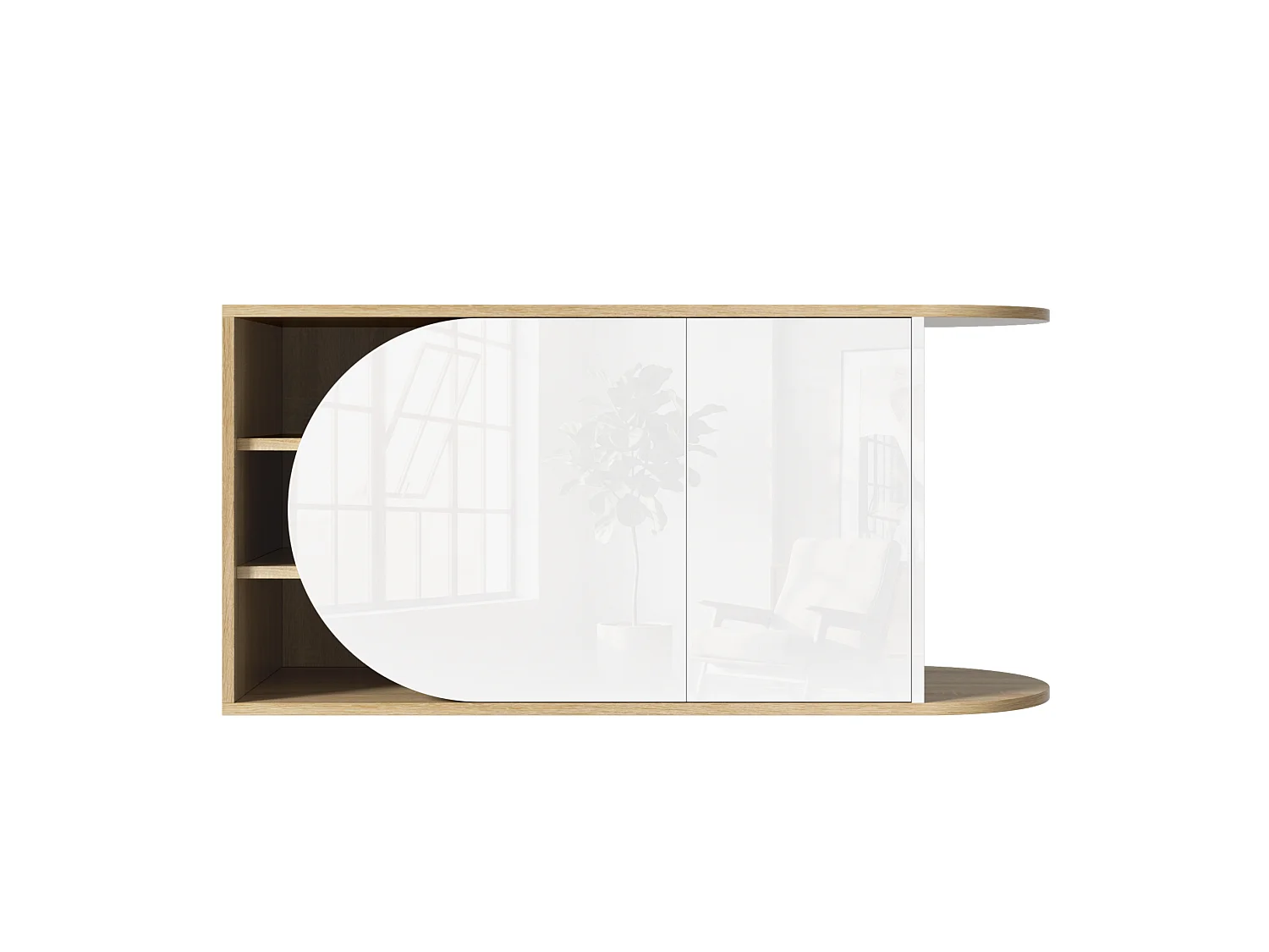 Meuble à chaussures avec 2 portes laqué brillant - Blanc et naturel 104 × 37 × 50 cm