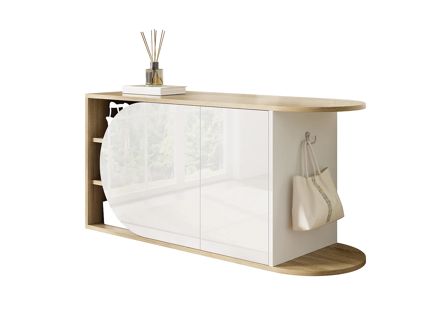 Meuble à chaussures avec 2 portes laqué brillant - Blanc et naturel 104 × 37 × 50 cm