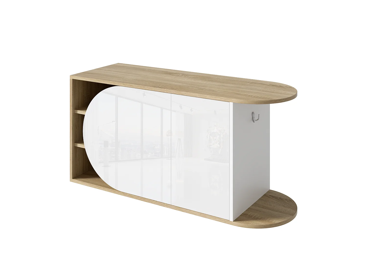 Meuble à chaussures avec 2 portes laqué brillant - Blanc et naturel 104 × 37 × 50 cm