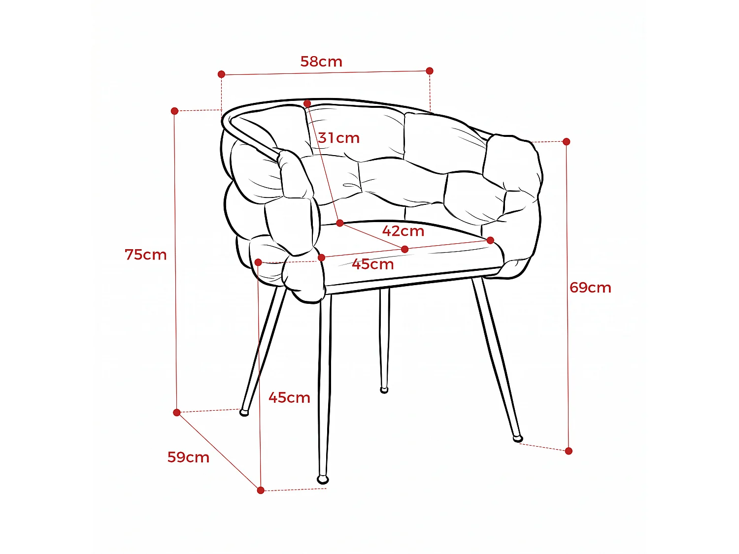 Chaise en velours rose avec cadre en métal doré - Pour chambre, salon, salle à manger