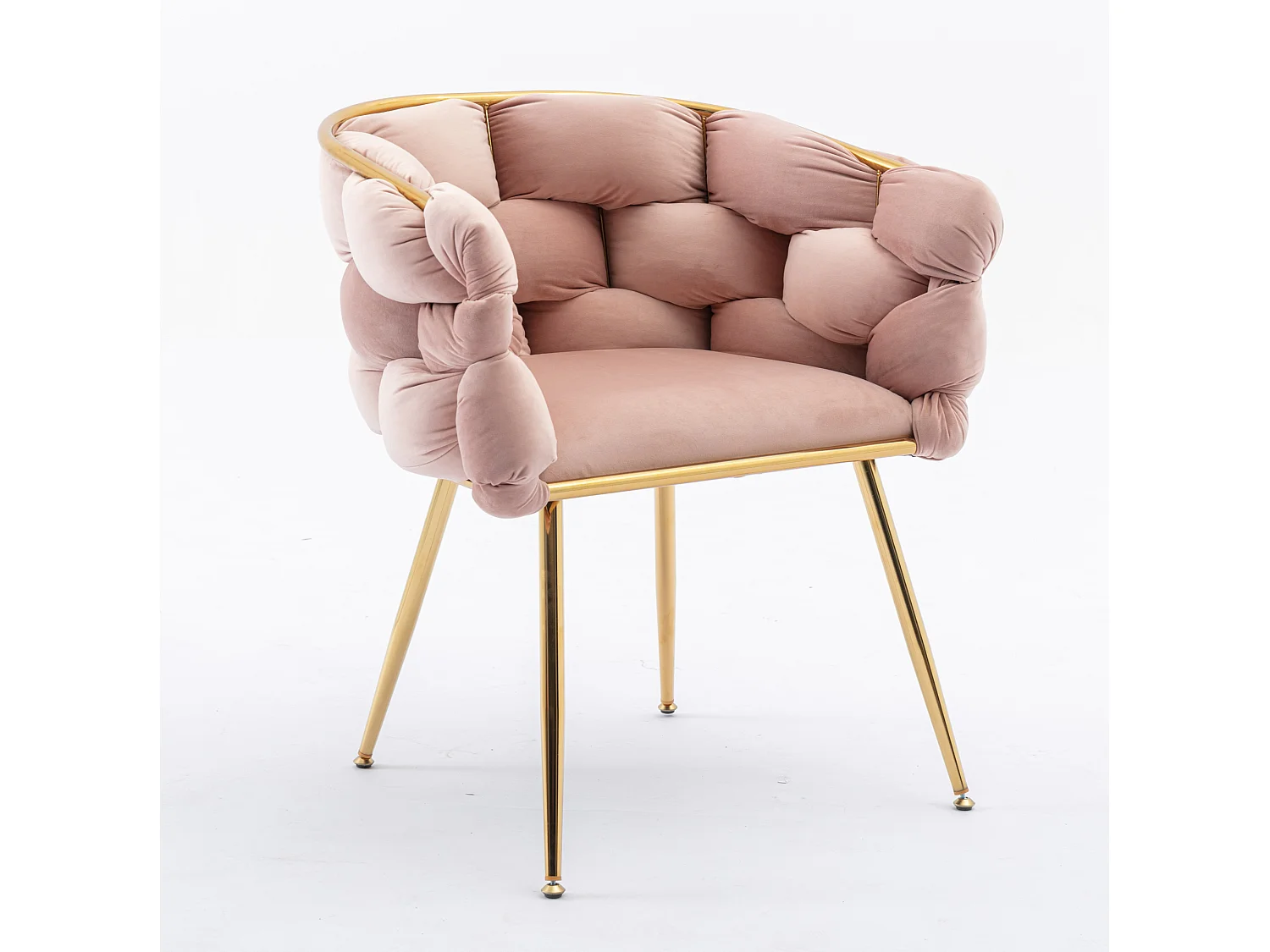 Chaise en velours rose avec cadre en métal doré - Pour chambre, salon, salle à manger