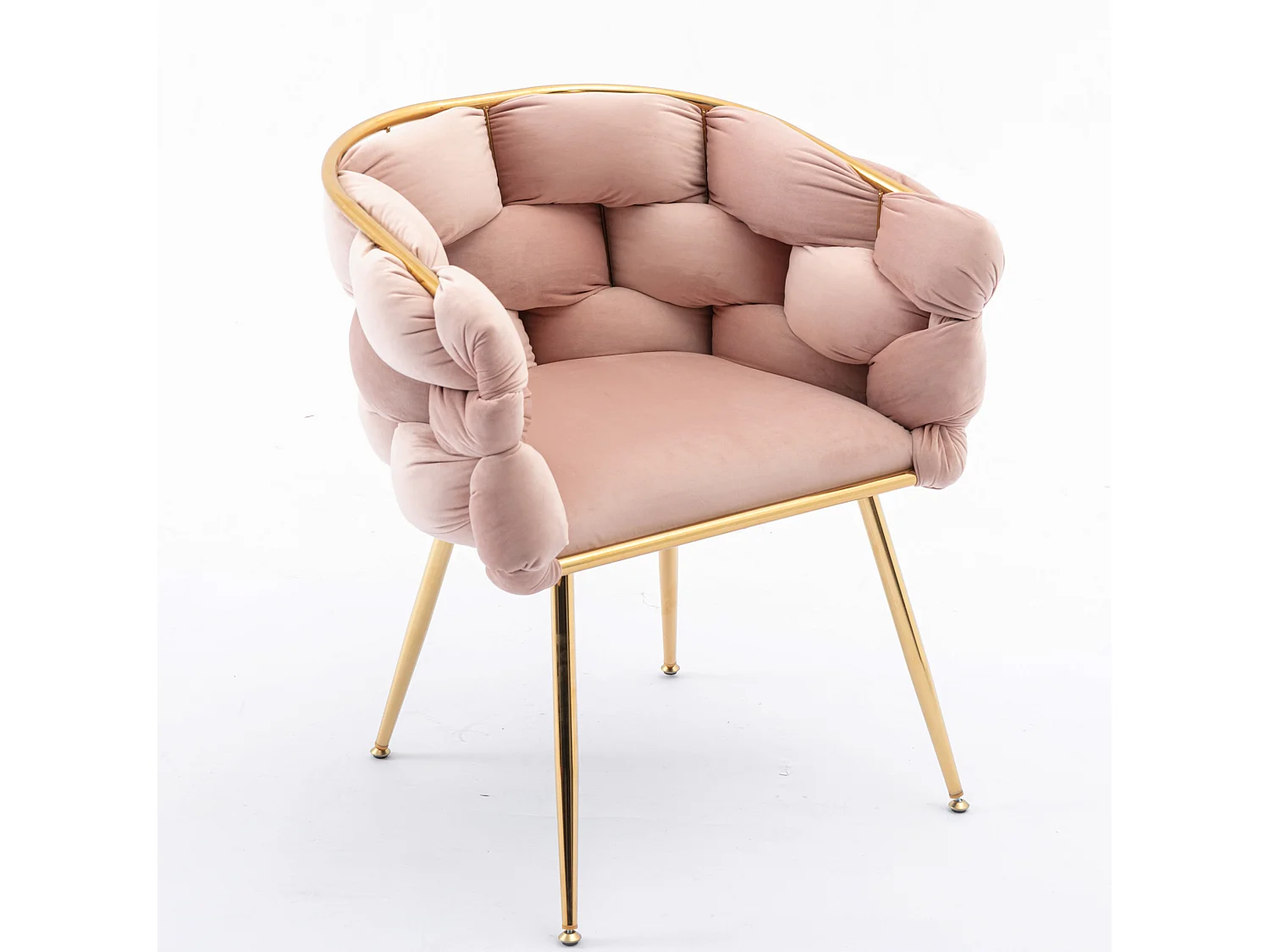 Chaise en velours rose avec cadre en métal doré - Pour chambre, salon, salle à manger