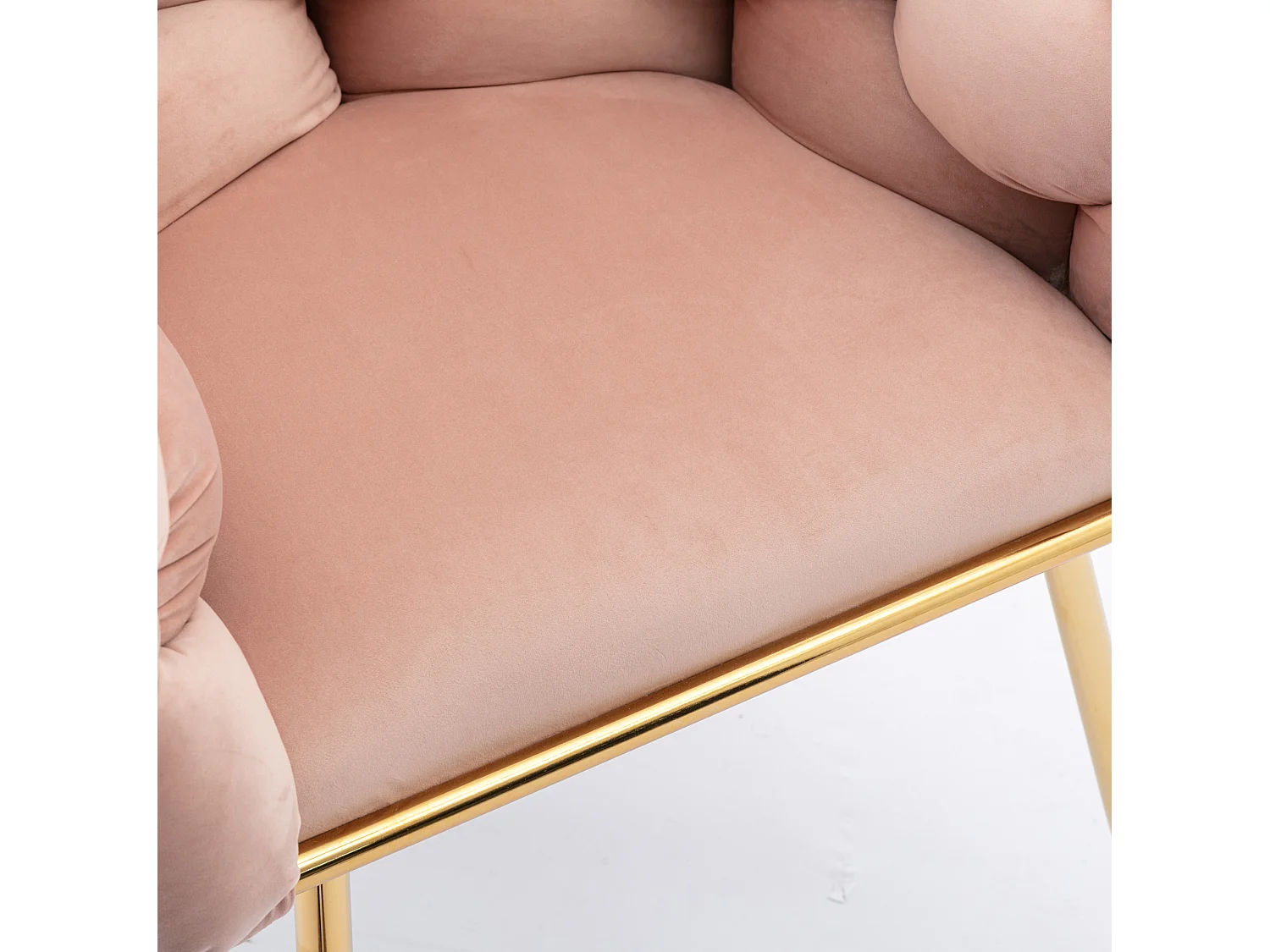 Chaise en velours rose avec cadre en métal doré - Pour chambre, salon, salle à manger