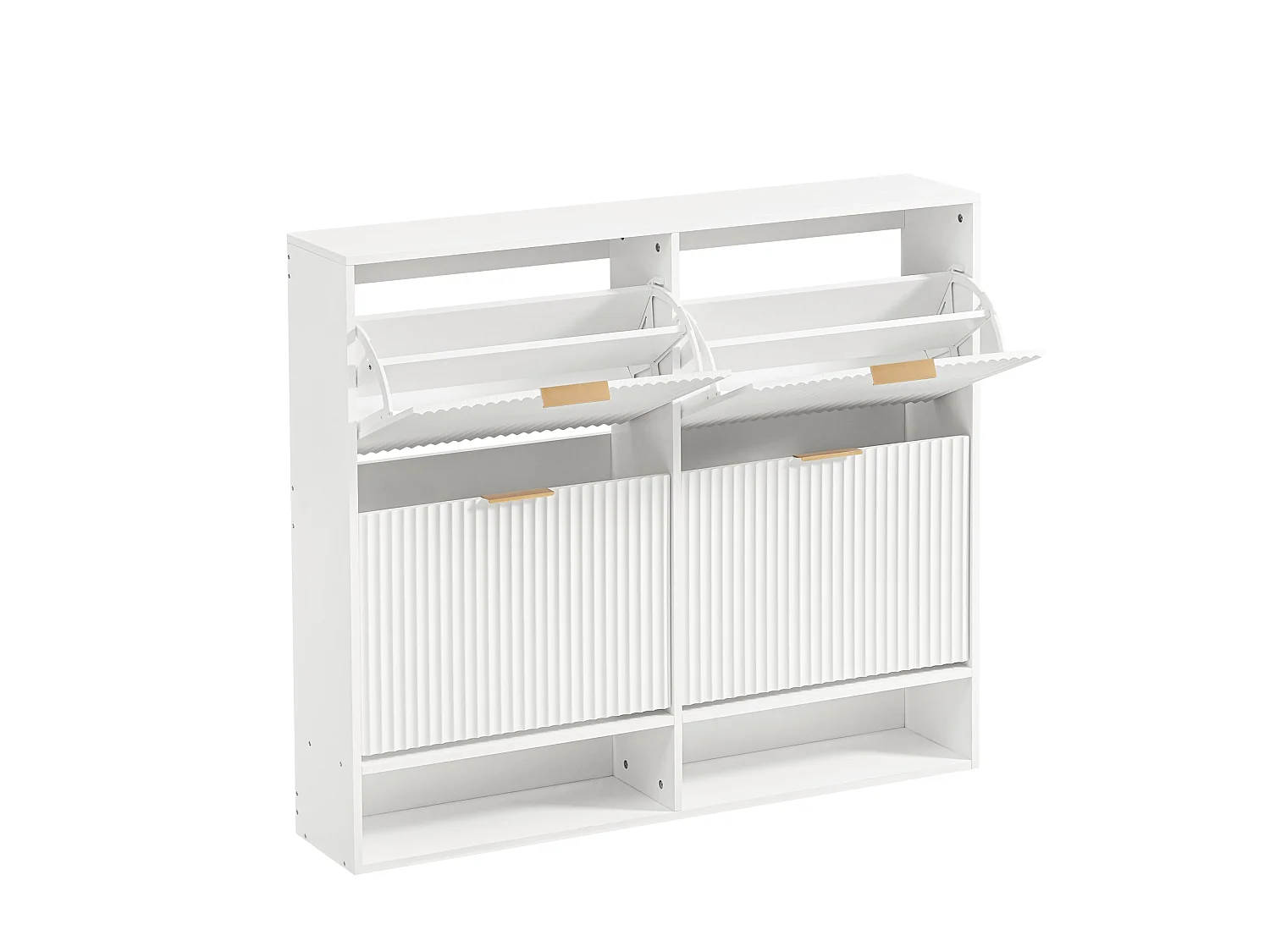 Meuble à chaussures 110.9x24.1x120 cm avec 4 abattants et étagères réglables - Blanc