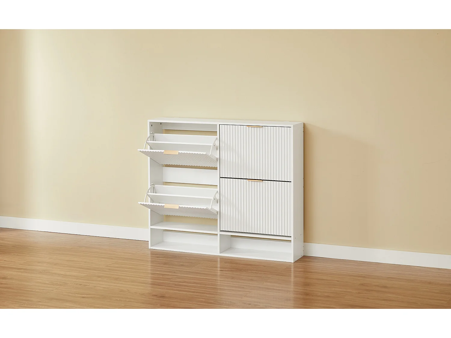 Meuble à chaussures 110.9x24.1x120 cm avec 4 abattants et étagères réglables - Blanc