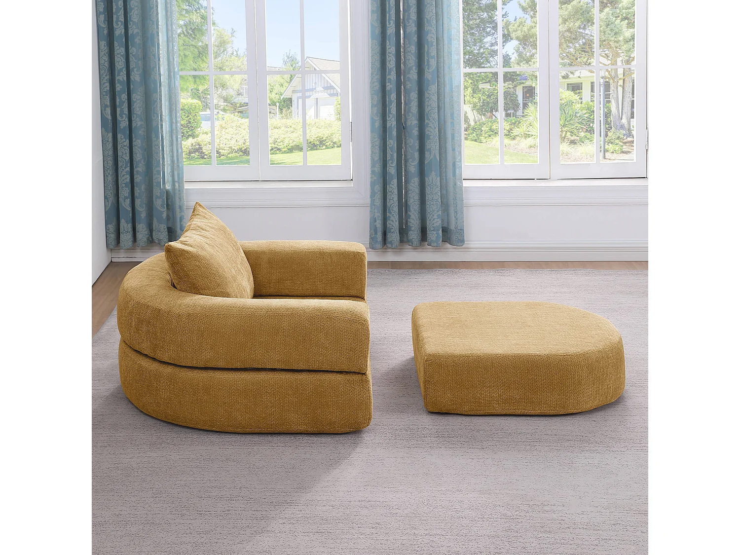 Sillón convertible en chenilla amarilla - Estilo minimalista, no requiere montaje