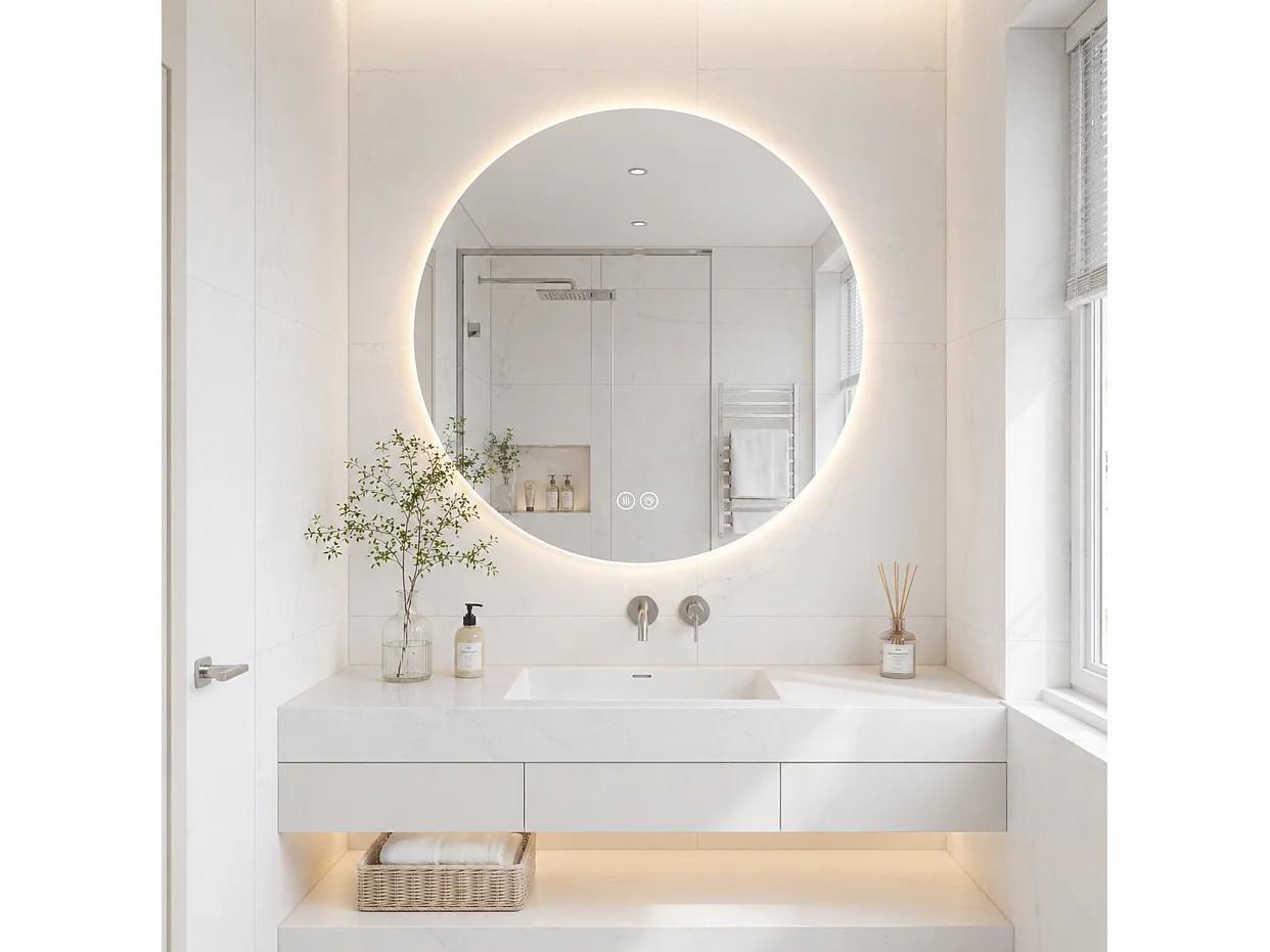 Miroir de salle de bain LED rond de 80 cm avec antibuée et 3 couleurs d'éclairage
