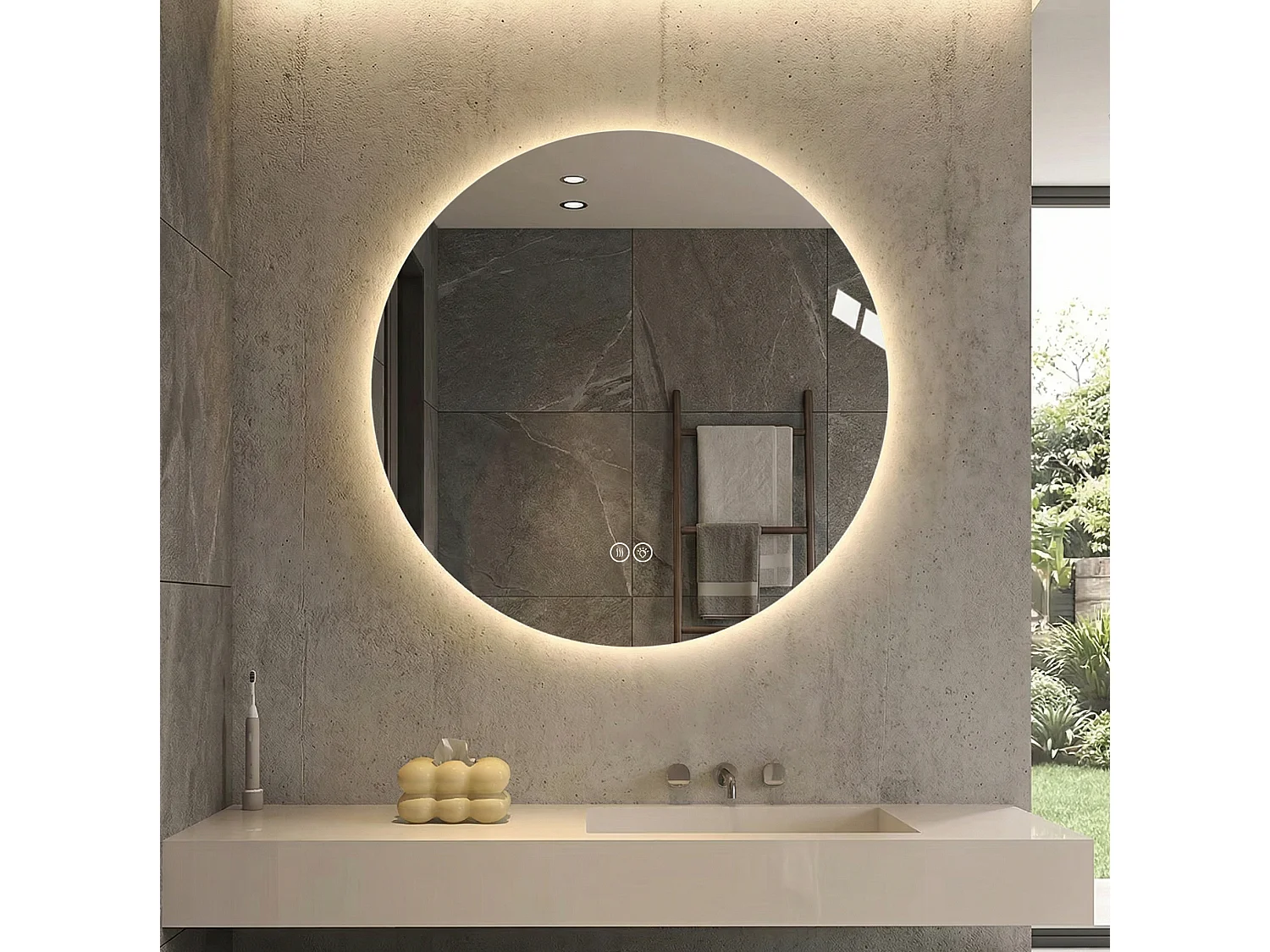 Miroir de salle de bain LED rond de 80 cm avec antibuée et 3 couleurs d'éclairage