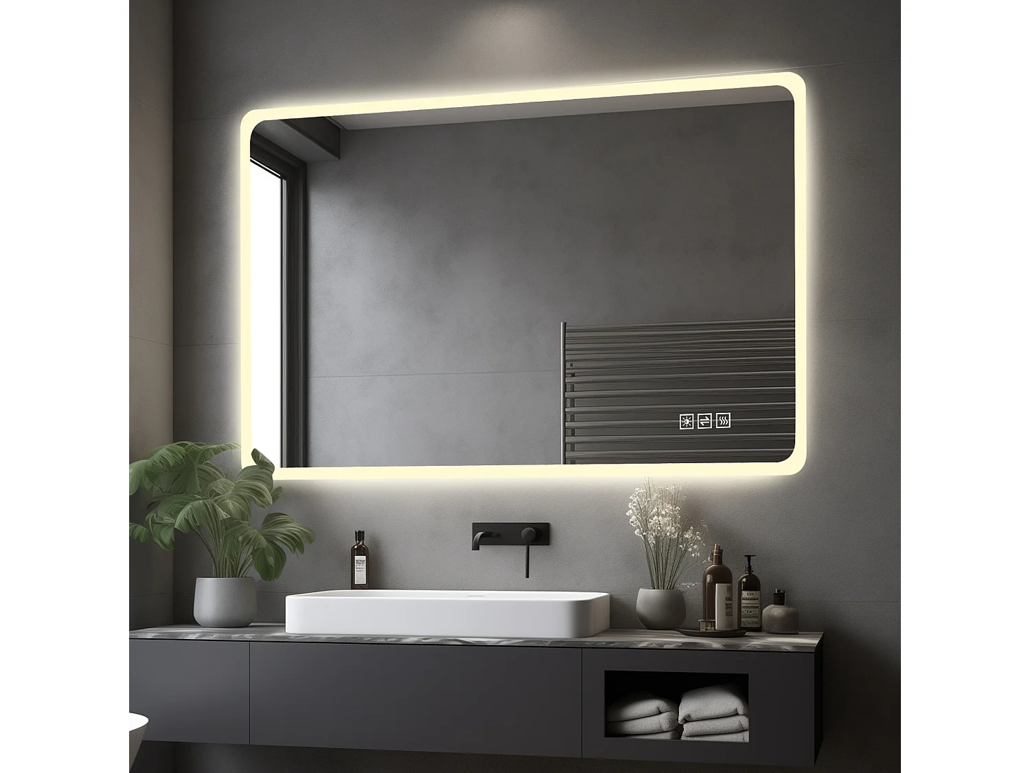 Miroir de salle de bain LED 60 × 120 cm avec bordure en verre dépoli - Antibuée et 3 couleurs d'éclairage