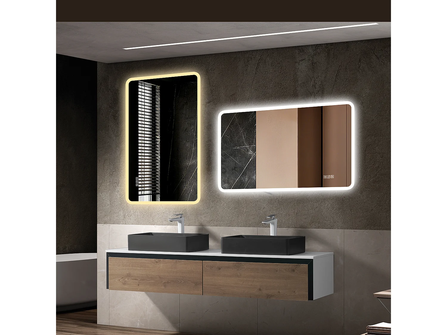 Miroir de salle de bain LED 60 × 120 cm avec bordure en verre dépoli - Antibuée et 3 couleurs d'éclairage