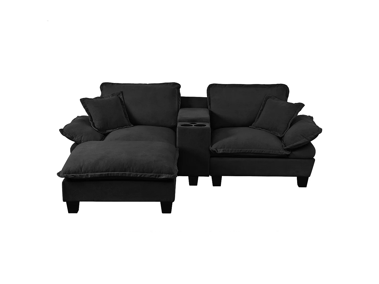 2-sits soffa med USB, fotpall och mugghållare - Svart Chenilletyg