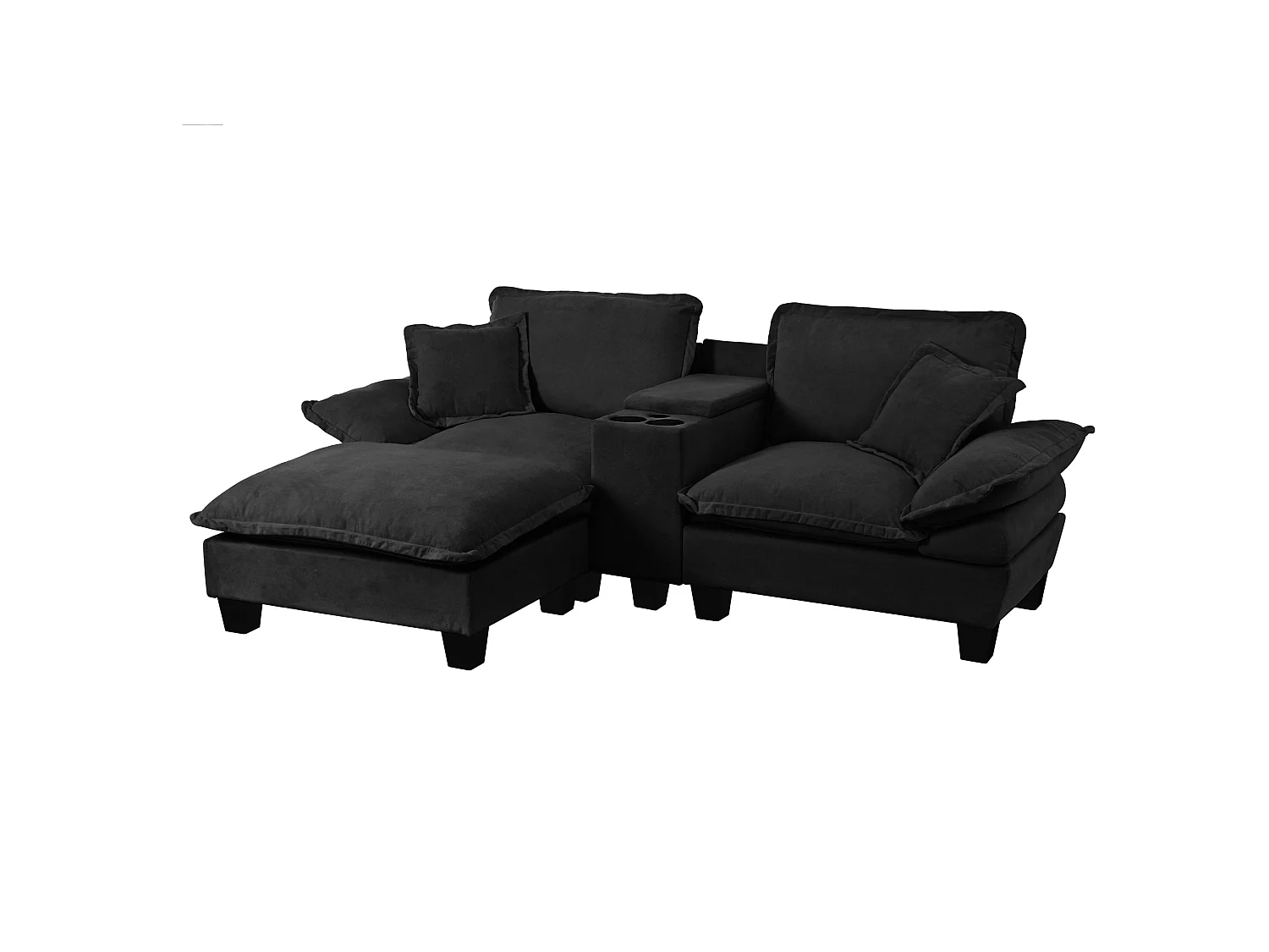 2-sits soffa med USB, fotpall och mugghållare - Svart Chenilletyg
