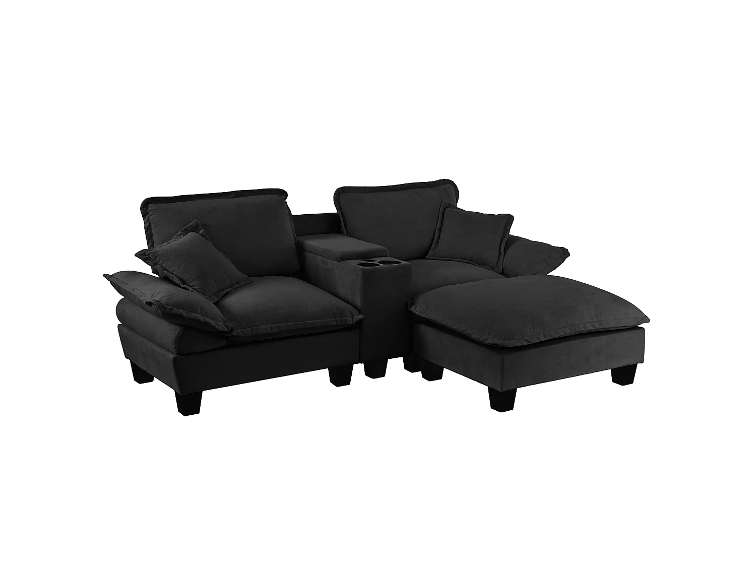2-sits soffa med USB, fotpall och mugghållare - Svart Chenilletyg