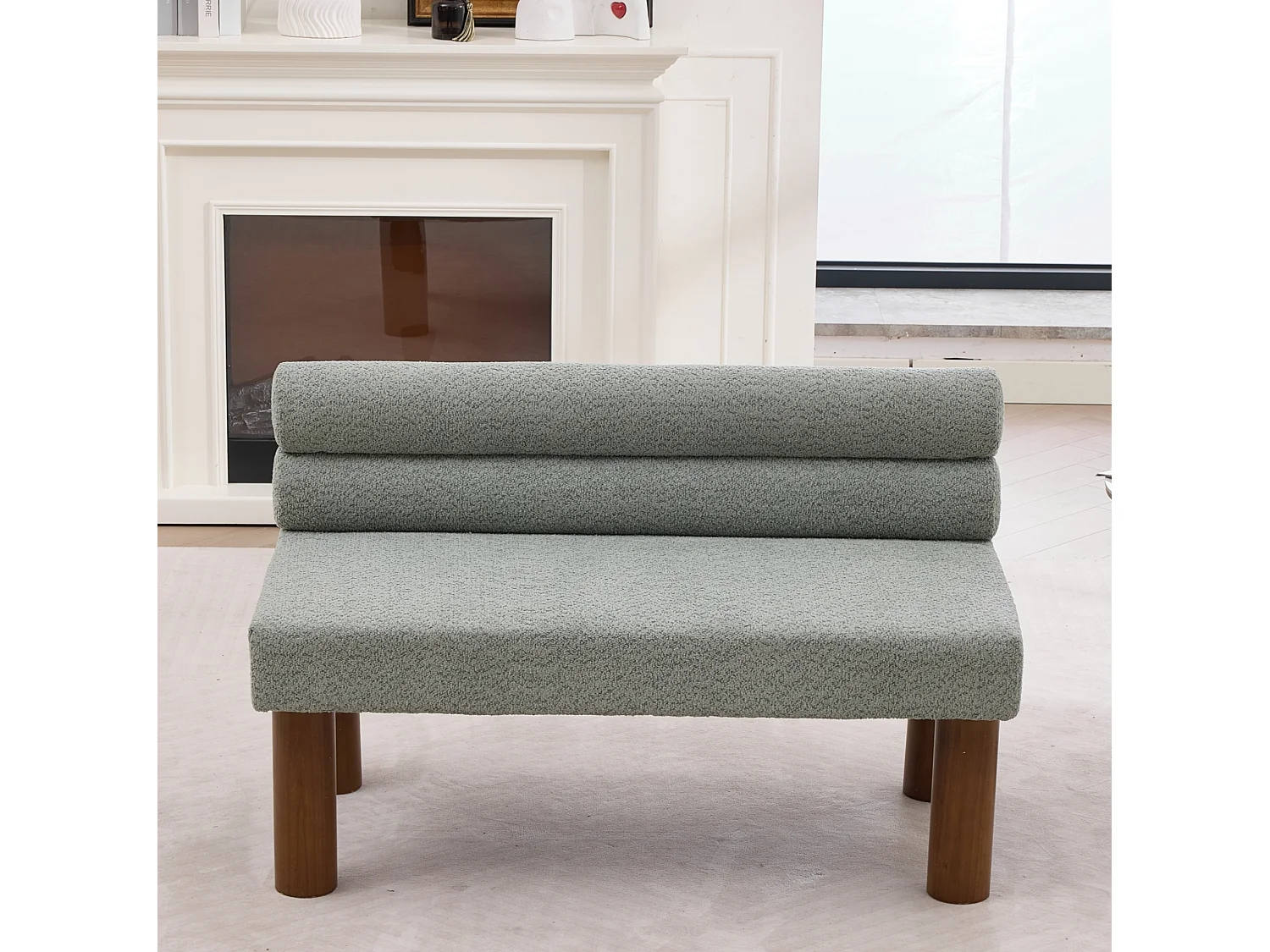 Banc 116 x 59 x 72 cm en tissu bouclé vert sauge avec cadre en bois