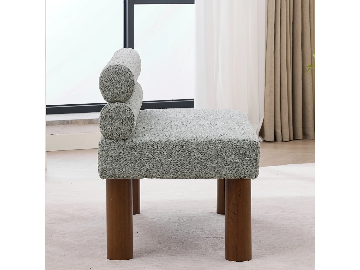 Banc 116 x 59 x 72 cm en tissu bouclé vert sauge avec cadre en bois