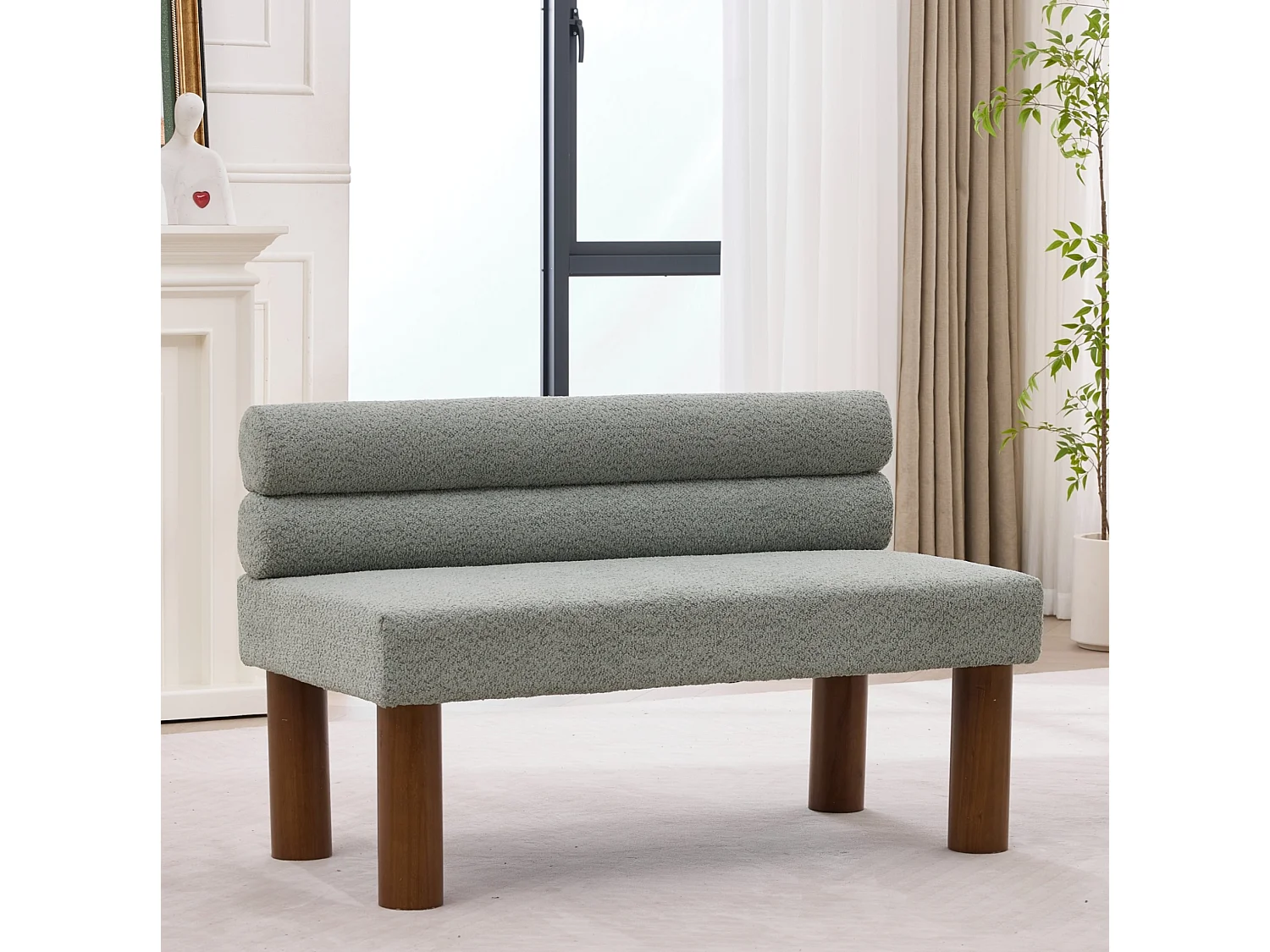 Banc 116 x 59 x 72 cm en tissu bouclé vert sauge avec cadre en bois